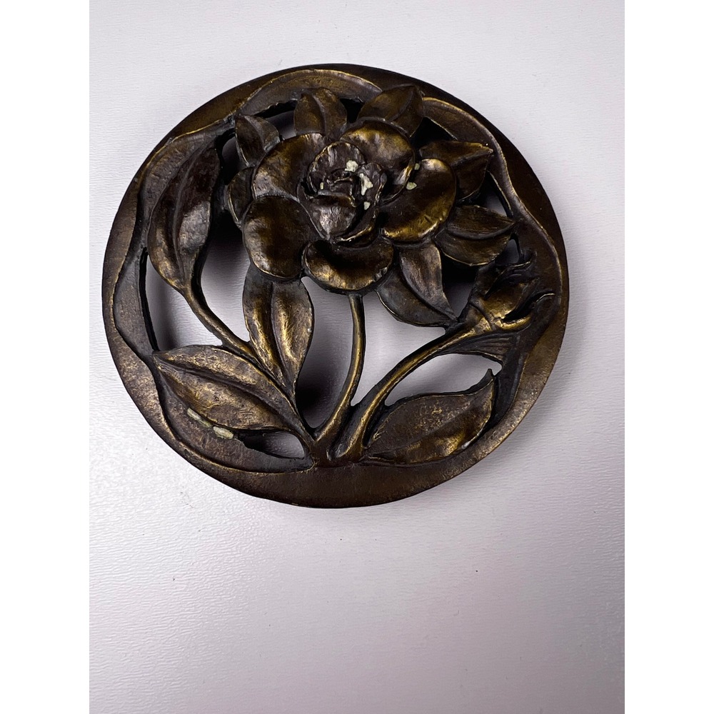 Vintage Rose Floral Potpourri Jar Metal Lid Cooper Tone